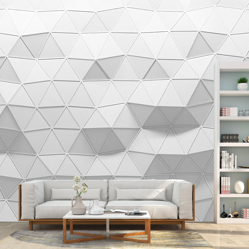 Full Mural Wallpaper Plain Grey 3D Geometries Customized Wall Decor, Personalized Size Available