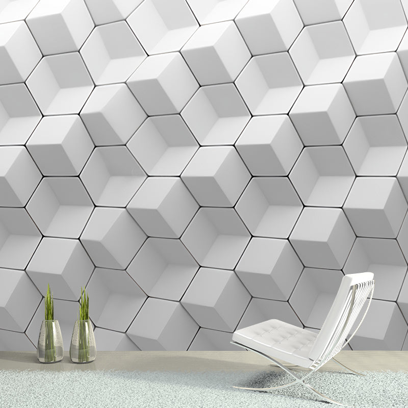 Full Mural Wallpaper Plain Grey 3D Geometries Customized Wall Decor, Personalized Size Available