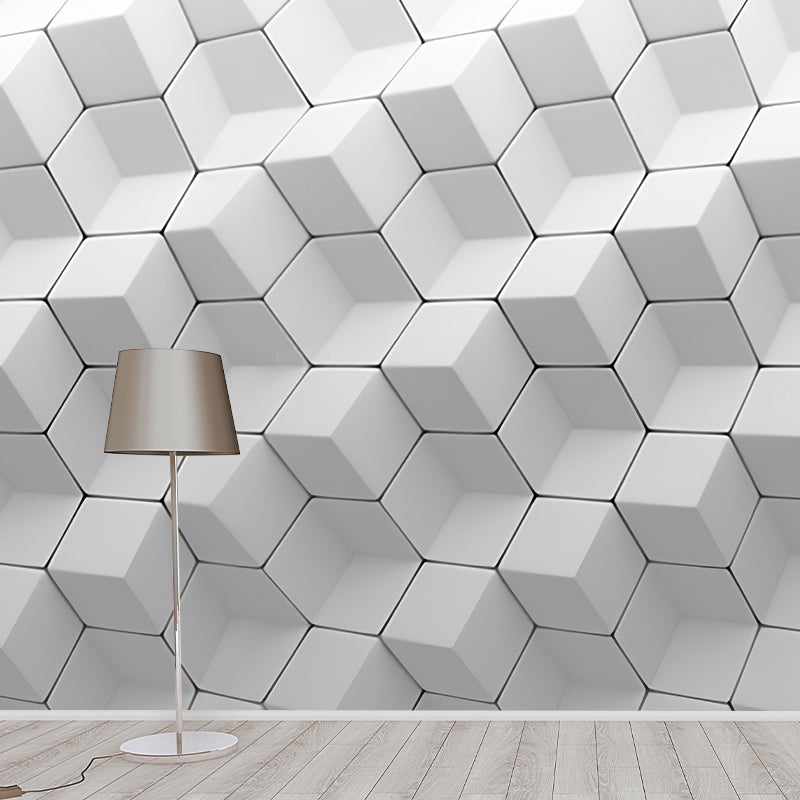 Full Mural Wallpaper Plain Grey 3D Geometries Customized Wall Decor, Personalized Size Available