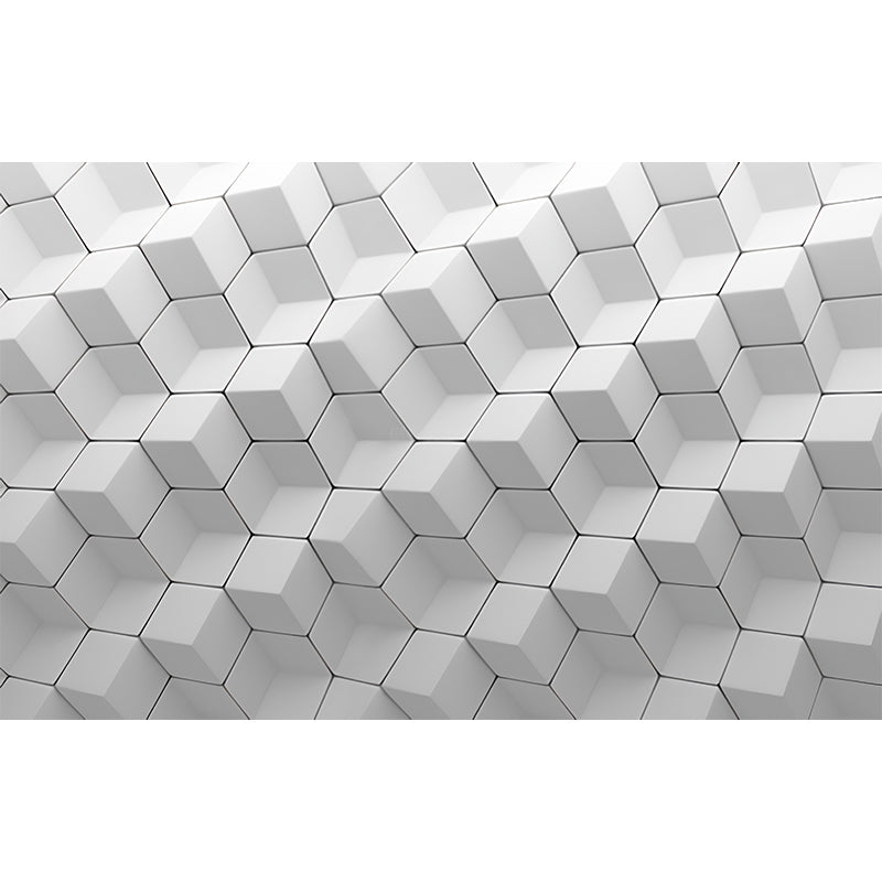 Full Mural Wallpaper Plain Grey 3D Geometries Customized Wall Decor, Personalized Size Available