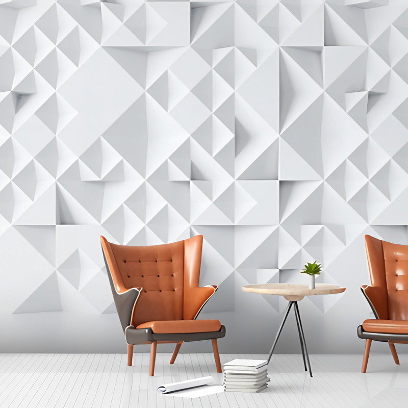 Pastel White 3D Geometries Mural Wallpaper for Coffee Shop and Living Room