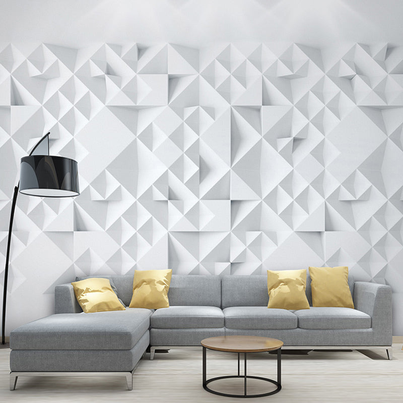 Pastel White 3D Geometries Mural Wallpaper for Coffee Shop and Living Room