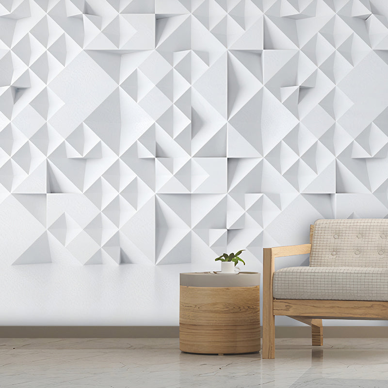 Pastel White 3D Geometries Mural Wallpaper for Coffee Shop and Living Room