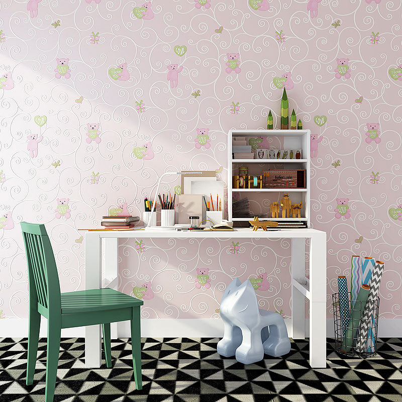 Modern 3D Cartoon Bear Wallpaper Stain-Resistant Non-Pasted Wall Covering, 33'L x 20.5"W