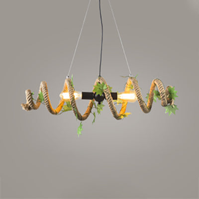 2 hoofden spiraalvormige hangerverlichting met open lamp landstijl beige touw hangend plafondlicht voor restaurant