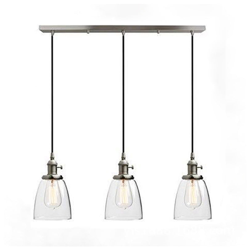 3 luces Clear Glass Multi Light Fitting Industrial Chrome Comedor cónico Lámpara colgante con dosel lineal