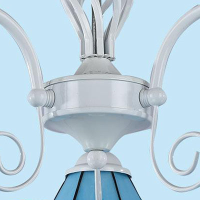 Blue Glass Cone Chandelier Light with Hanging Chain Traditional 3 Lights Indoor Lighting for Dining Room