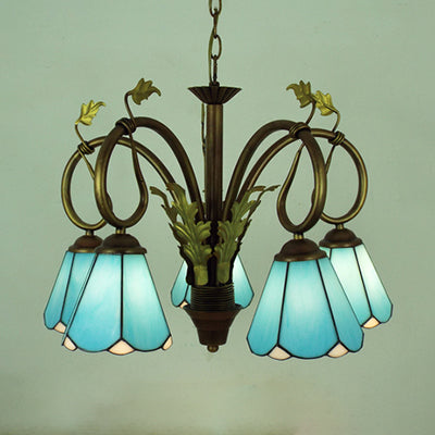 Colorage en verre de verre pendentif 5 lumières lustre suspendu traditionnel en bleu pour foyer