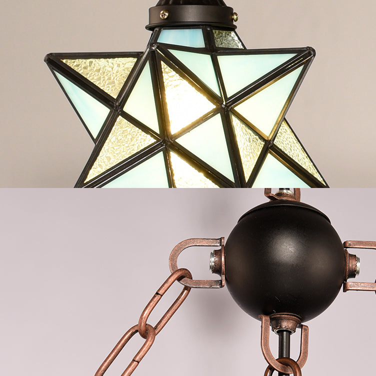 3 lumières étoiles lampe suspendue avec l'ancre et la chaîne en métal lustre en verre rustique réglable en noir