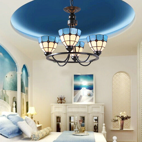Plafond de bol en verre bleu Lumière 4 lumières Méditerranée lampe pour chambre à coucher pour chambre à coucher