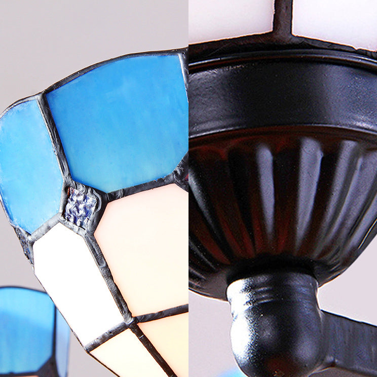 3 Lichter Schüssel hängend Licht mit Metallkettenverstellbares blaues Glas Barockkronleuchter