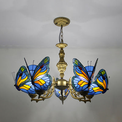 Luminaire de plafond papillon de style loft avec chaîne talonnée à chaîne talonnée pendentif éclairage en blanc / rouge / bleu / orange-vert