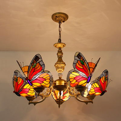 Luminaire de plafond papillon de style loft avec chaîne talonnée à chaîne talonnée pendentif éclairage en blanc / rouge / bleu / orange-vert