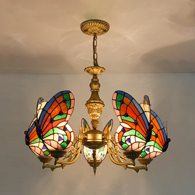 Luminaire de plafond papillon de style loft avec chaîne talonnée à chaîne talonnée pendentif éclairage en blanc / rouge / bleu / orange-vert