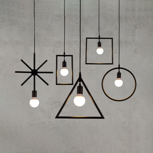 Geometric Living Room Ceiling Lighting Industrial Stylish Metal 5 Lights Black Suspended Light with Different Shade