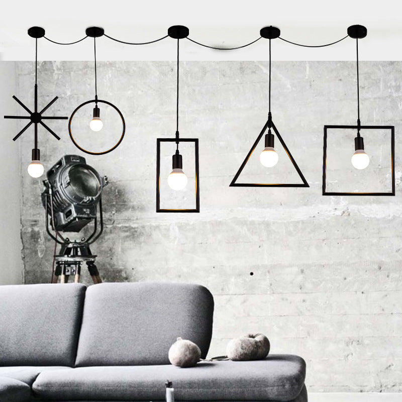 Geometric Living Room Ceiling Lighting Industrial Stylish Metal 5 Lights Black Suspended Light with Different Shade