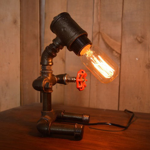 Black Pipe Man Table Lamp Industrial Style Wrought Iron 1 Light Restaurant Standing Table Lamp