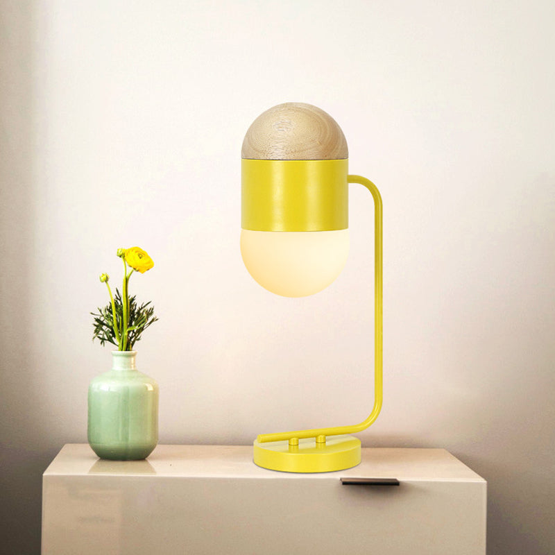 Capsule Night Light Modern Metallic Single Bedside Nightstand Lamp in Yellow and Wood