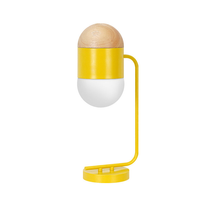 Capsule Night Light Modern Metallic Single Bedside Nightstand Lamp in Yellow and Wood