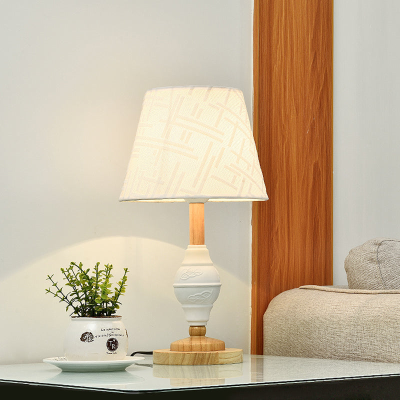 Single Living Room Nightstand Light Modernism White Table Lamp with Barrel Fabric Shade