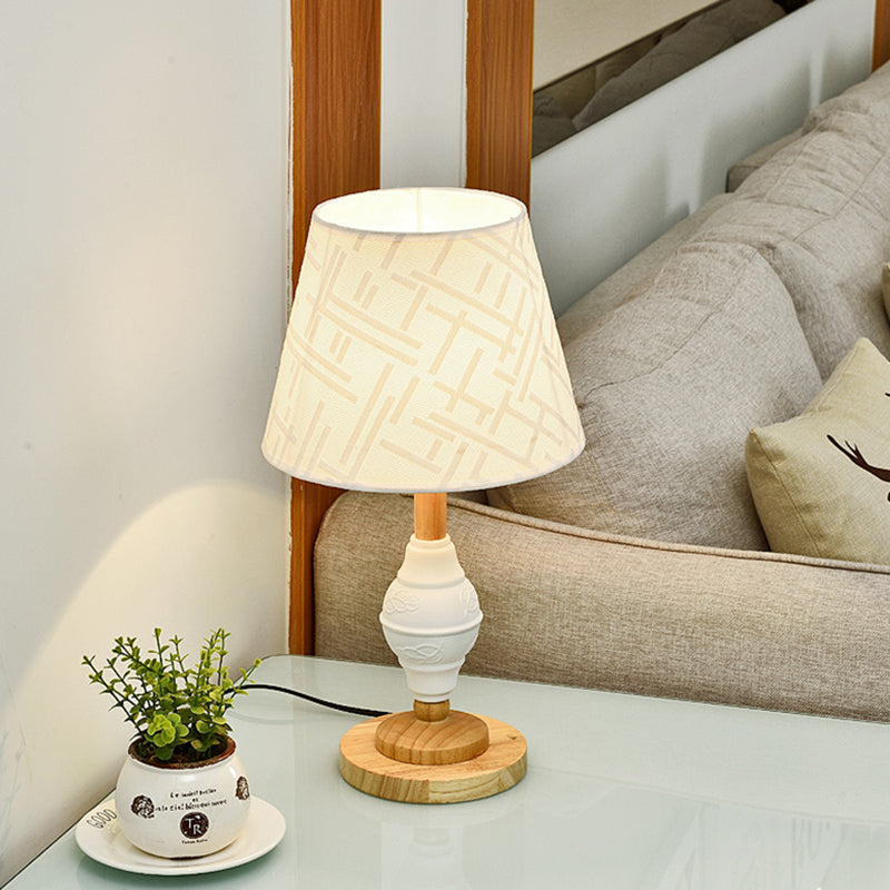 Single Living Room Nightstand Light Modernism White Table Lamp with Barrel Fabric Shade