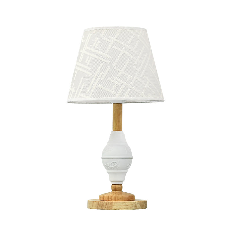 Single Living Room Nightstand Light Modernism White Table Lamp with Barrel Fabric Shade