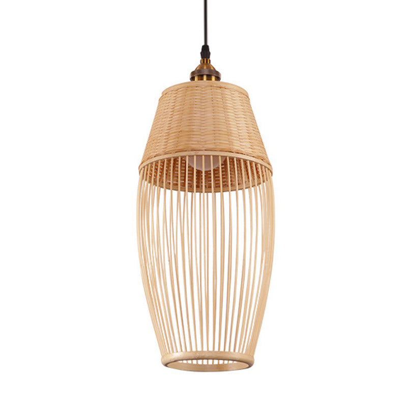 Bamboo Rattan Oval Suspension Light Style Asian Style 1 Light Appedful Lamp in beige