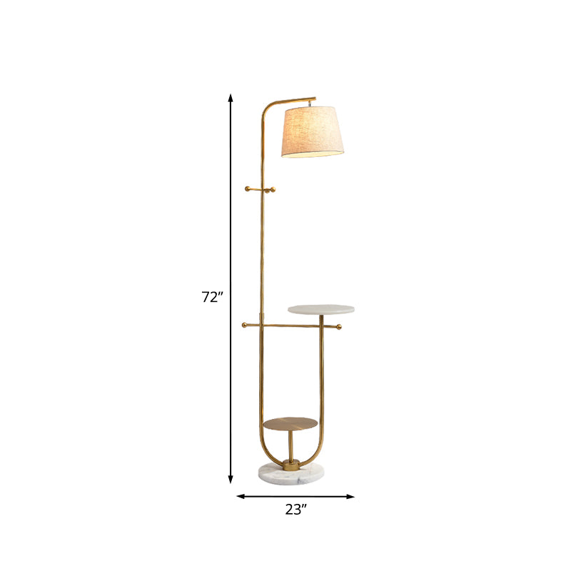 Gebogener Arm stehende Tisch Licht modernistische Metall 1 Kopf Gold Finish Stoff Stofflampe