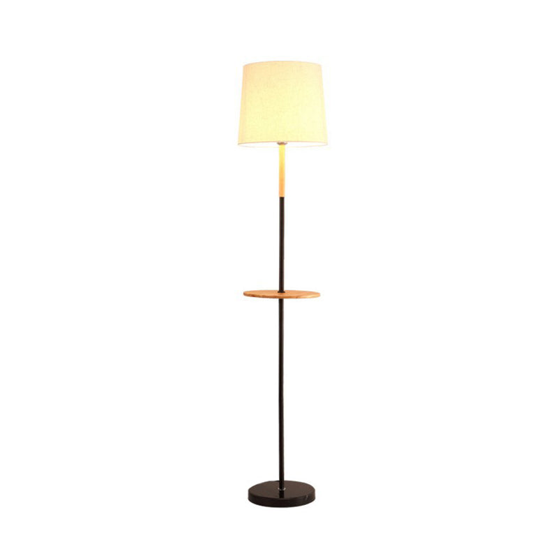 Drum Living Room Floor Table Light Fabric 1-Light Minimalist Standing Lamp in Flaxen