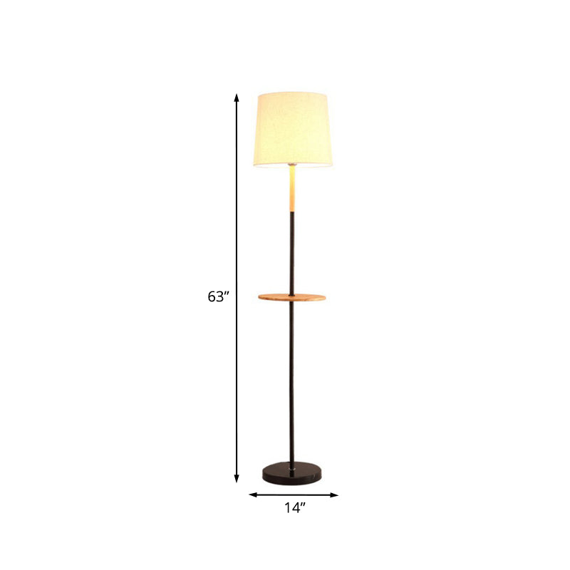 Drum Living Room Floor Table Light Fabric 1-Light Minimalist Standing Lamp in Flaxen