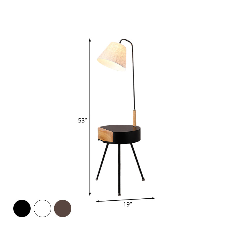 Tripod Table Floor Lighting Modern Metallic Single Head Black/Grey/White and Wood Stand Lamp with Fabric Shade