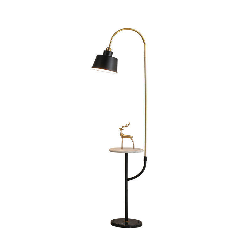 1 Head Living Room Stand Desk Light Modernist Black Finish Floor Lamp with Trapezium Metal Shade