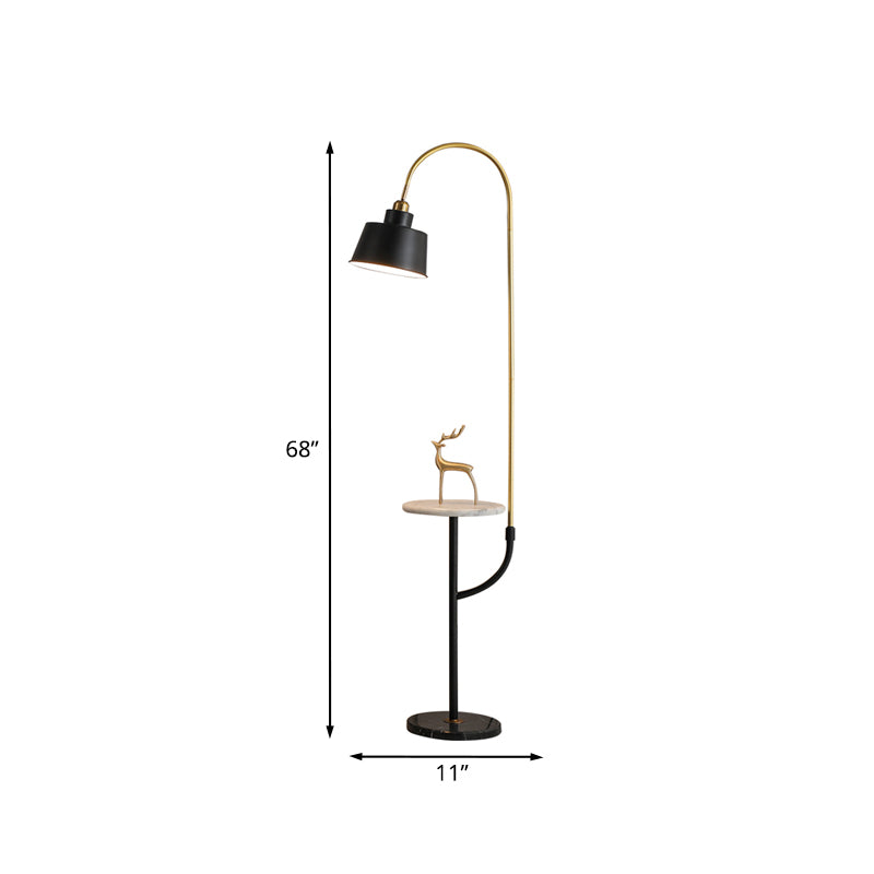 1 Head Living Room Stand Desk Light Modernist Black Finish Floor Lamp with Trapezium Metal Shade