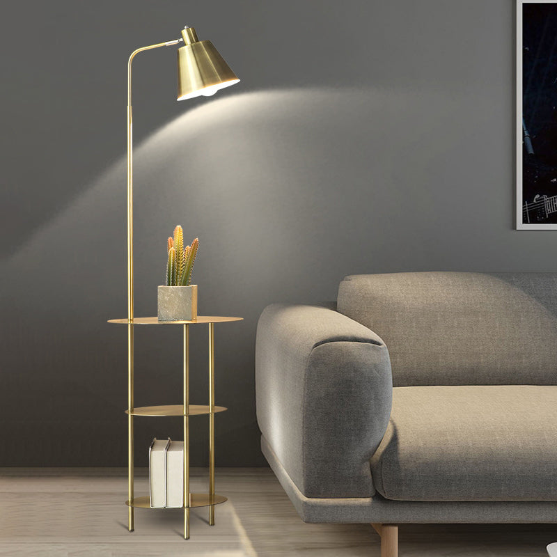 Modernisme 1 lamp Standlicht met metalen schaduw goud afwerking kegel vloertafellamp