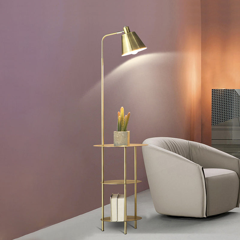 Modernismo 1 Luz de pie de bombilla con sombra de metal Gold Finish Lámpara de mesa de piso de cono