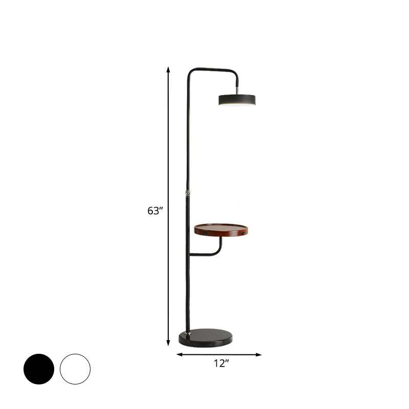 Accensione del tavolo da pavimento in metallo rotondo LED LED Minimalista Lampada standard bianca/nera con braccio angolato per camera da letto