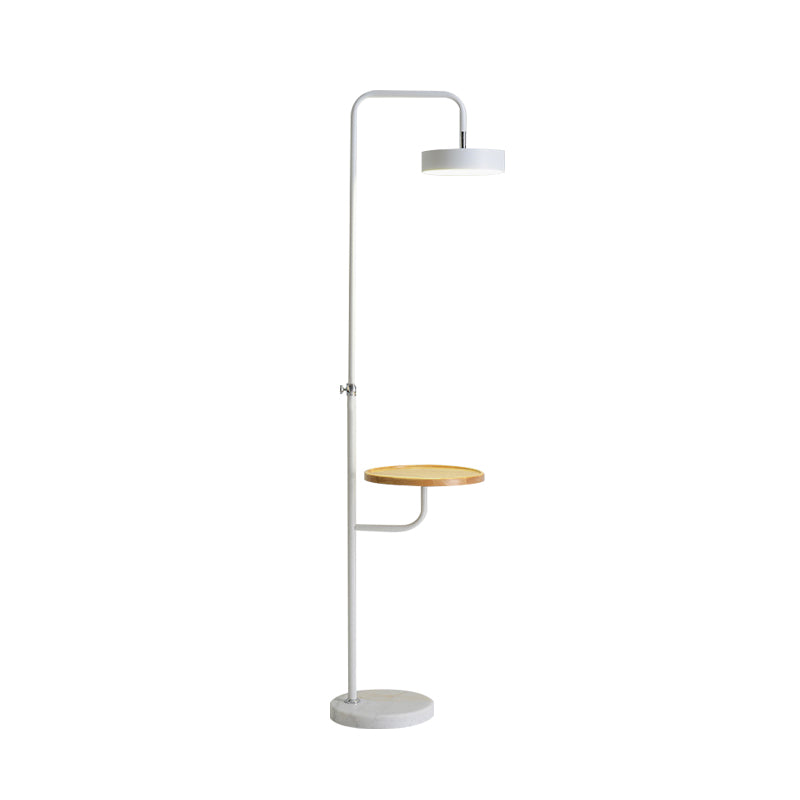 Table de sol en métal rond Éclairage LED minimaliste LED Blanc / noir standard Blanc avec bras incliné pour chambre à coucher