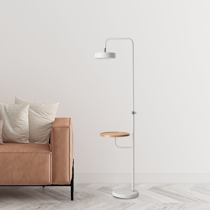 White Finish Circle Floor Desk Lamp Modernism LED Metal Standing Light with Marble Base