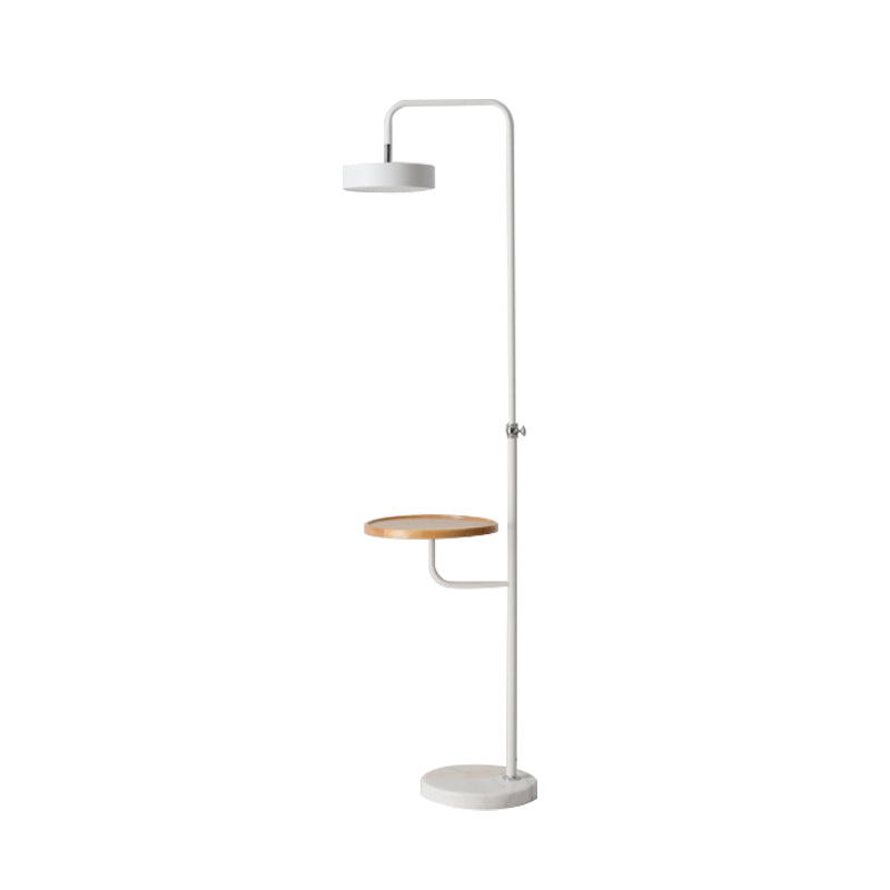 White Finish Circle Floor Desk Lamp Modernism LED Metal Standing Light with Marble Base