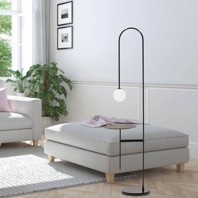 Armed Arm Iron Stand Bureau Light Minimaliste 1 Lampe de support de finition noire claire avec Orb White Glass Shade