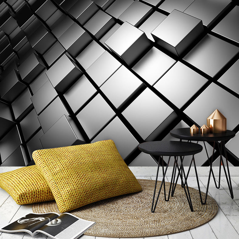 Whole Photo Style Mural Wallpaper with 3D Effect Hexagon in Dark Color for Living Room, Made to Measure