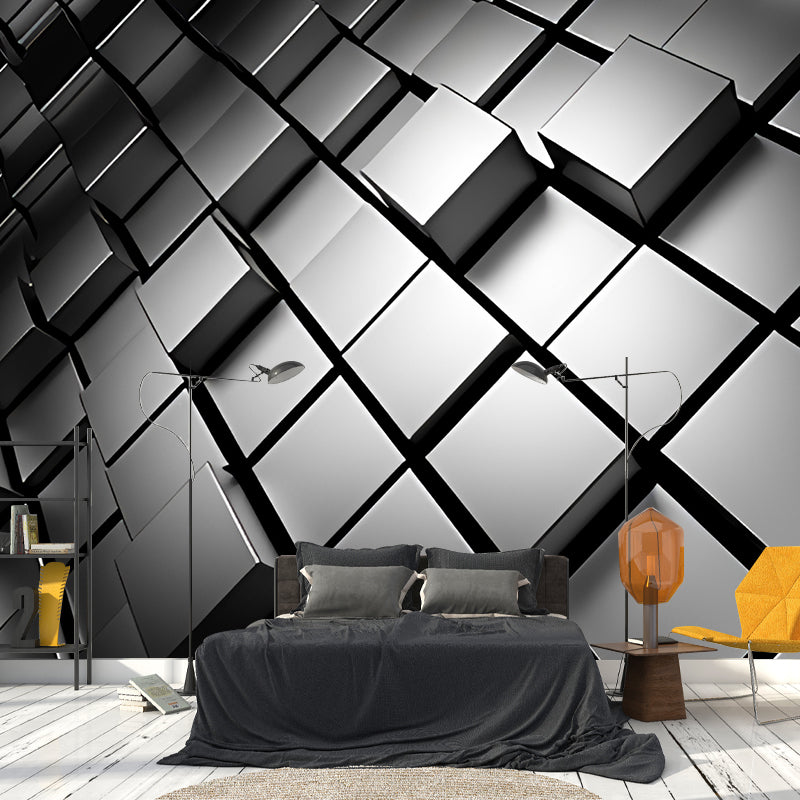 Whole Photo Style Mural Wallpaper with 3D Effect Hexagon in Dark Color for Living Room, Made to Measure