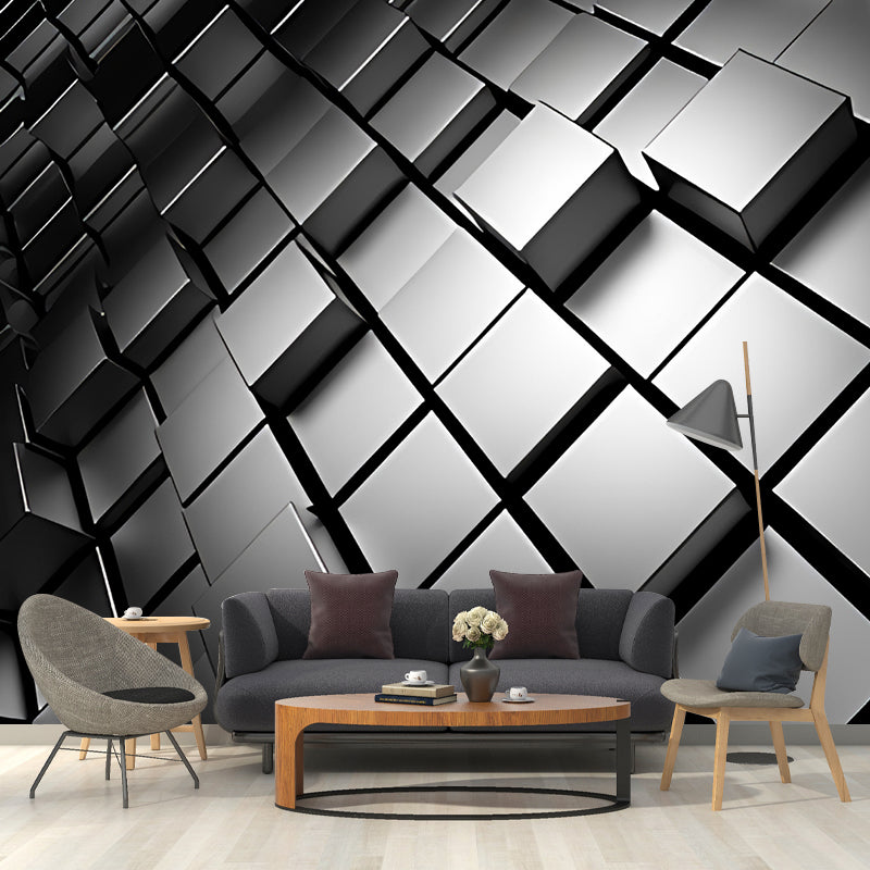 Whole Photo Style Mural Wallpaper with 3D Effect Hexagon in Dark Color for Living Room, Made to Measure