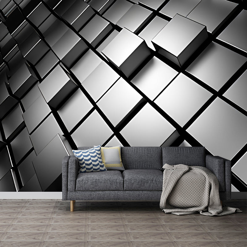 Whole Photo Style Mural Wallpaper with 3D Effect Hexagon in Dark Color for Living Room, Made to Measure