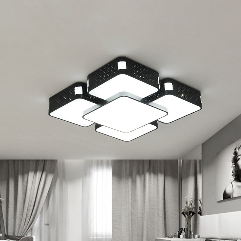 22"/38"/47" W Cube Flush Mount Lamp Modern Acrylic Warm/White Lighting LED Living Room Ceiling Light Fixture in Black/White