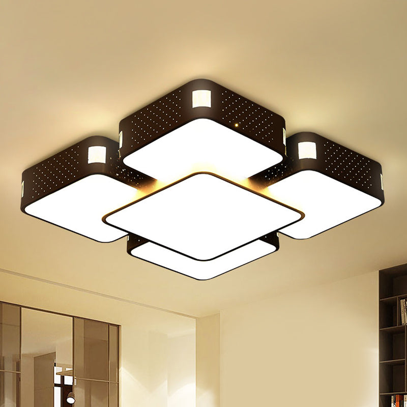 22"/38"/47" W Cube Flush Mount Lamp Modern Acrylic Warm/White Lighting LED Living Room Ceiling Light Fixture in Black/White