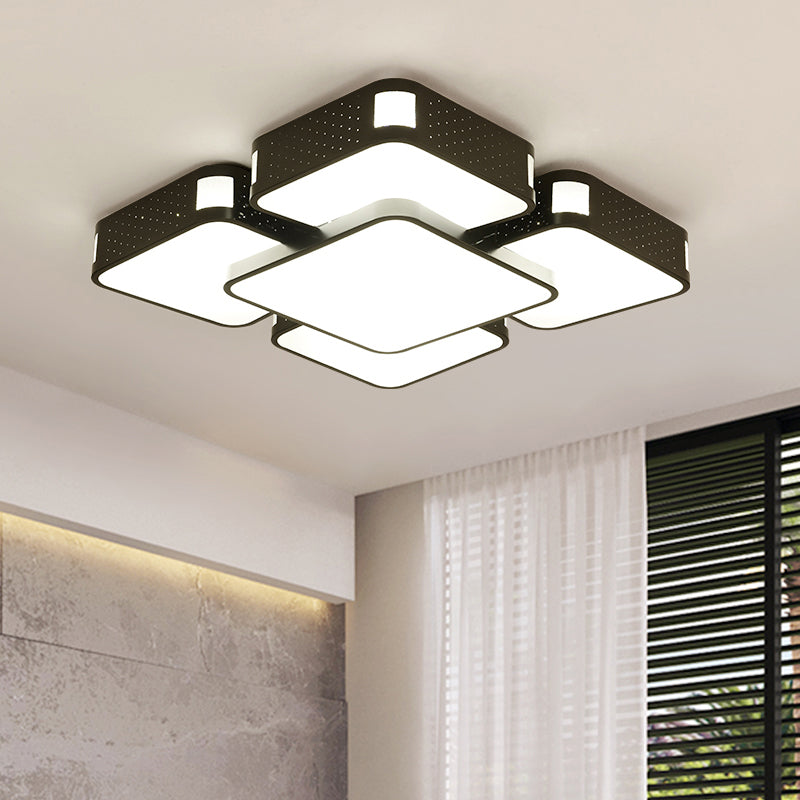 22"/38"/47" W Cube Flush Mount Lamp Modern Acrylic Warm/White Lighting LED Living Room Ceiling Light Fixture in Black/White