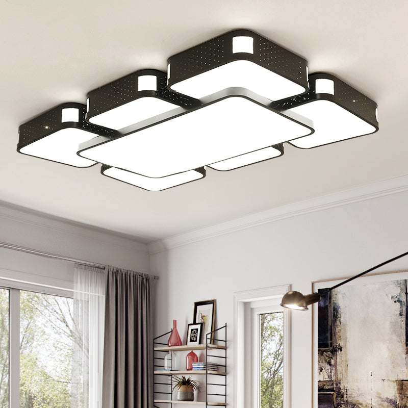 22"/38"/47" W Cube Flush Mount Lamp Modern Acrylic Warm/White Lighting LED Living Room Ceiling Light Fixture in Black/White