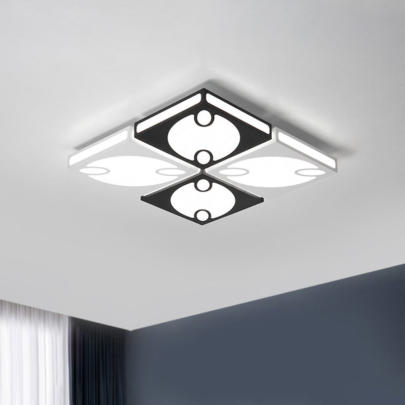 Vierkante Plafond Opgezette Licht met Ovaal Patroon Hedendaagse Acryl 19.5"/23.5" W LED Zwart/Wit Flush Mount Lamp, Warm/Wit Licht