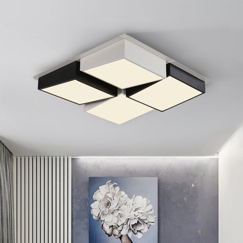 Modernist Style Square/Rectangle Flush Ceiling Light Acrylic 24.5"/37" W LED Bedroom Ceiling Mount Fixture in Black and White, Warm/White Light